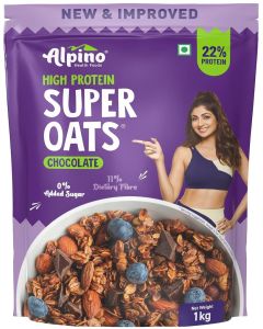 Super Oats Chocolate 1kg 22% High Protein – Rolled Oats, Natural Peanut Butter, Cocoa Powder, Nuts & Seeds – 22g Protein, Source of Dietary Fibre & Healthy Fats, No Added Sugar & Salt
