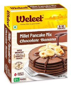 Weleet Millet Pancake Mix / Chocolate Banana Flavour / Pancake Mix Powder, 0% Maida, Gluten Free, Diabetic Friendly - 200 gm, Pack of 1