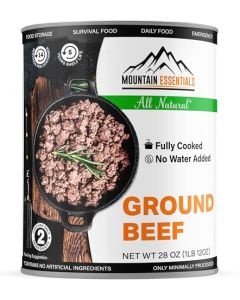 MOUNTAIN ESSENTIALS All Natural Canned Ground Beef 28 Oz Fully Cooked Ready to Eat Hamburger Meat Pantry Staple for Everyday Meals Emergency Survival 5Year Shelf Life Made in USA 1 Pack