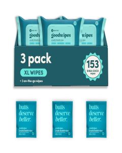 goodwipes Flushable Wipes - Shea-Coco, 153 Wipes (3 Pack + 3 Singles)