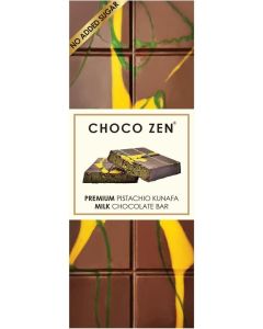Choco Zen Premium Dubai Chocolate Pistachio Kunafa Bar No Added Sugar (65g, Milk Chocolate) Luxury Dessert, Gourmet, Rich with Premium Roasted Pistachio & Crispy Kunafa, Dubai Chocolate Gift
