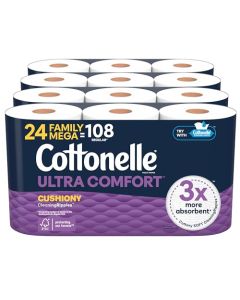 Cottonelle Ultra Comfort Toilet Paper with Cushiony CleaningRipples Texture Strong Bath Tissue 24 Family Mega Rolls 108 Regular Rolls 4 Packs of 6