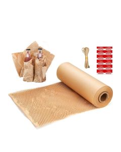 Packing Paper 12"x32.8' Honeycomb Cushioning Wrap Roll - Eco Friendly Kraft Packaging Moving Shipping Suppliers Brown with 12 Fragile Sticker Biodegradable & rope
