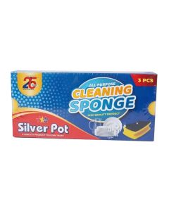 Silver Pot 3pcs Kitchen Sponge & Scourer Dual-Purpose Cleaning Sponges for Pots, Pans, Kitchen Utensils, and Delicate Surfaces