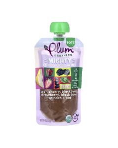 Plum Organics, Mighty 4 Food Group Blend, Tots, Pear, Cherry, Blackberry, Strawberry, Black Bean, Spinach & Oat, 4 oz (113 g)