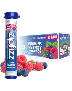 Zipfizz Daily Energy Drink Powder Blue Raspberry 20 Pack 3in1 Sustained Energy Rapid Hydration and Essential Vitamins SugarFree Electrolyte Powder Contains Vitamin B12 Antioxidants