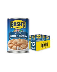 BUSHS BEST 16 oz Canned Large Butter Beans Source of Plant Based Protein and Fiber Low Fat Gluten Free Pack of 12