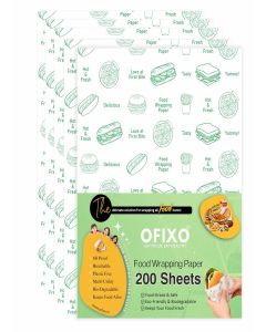 OFIXO Food Wrapping Paper Sheets / Multi-Purpose / Wrap Parantha, Roti, Sandwich, Burger & More! / Keep Food Safe & Fresh / Oil Proof / 10x12 Inches (Pack of 2, 200 Sheets