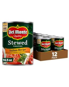 Del Monte Italian Recipe Stewed Tomatoes with the Flavors of Basil Garlic Oregano 145 oz Pack of 12 Cans