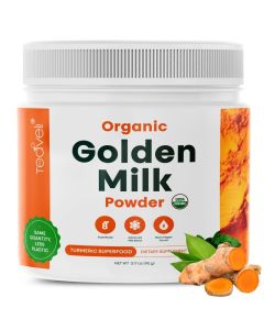 Organic Golden Milk Powder Leche Dorada organica with Turmeric Ginger Curcumin Cinnamon KSM66 Ashwagandha Tulsi Natural Prebiotics Delicious VeganFriendly Unsweetened Turmeric Tea Latte