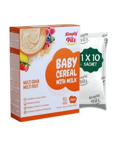 Simply Fils Multigrain & Multifruit Baby Cereal with Milk, 10 Single-Serve Sachets,