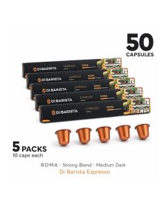 Di Barista Roma Coffee Capsules - Pack of 5 Sleeves – Signature 100% Arabica Multi-Origin Espresso Pods / Nespresso Compatible / Medium Dark Roast / Berry & Citrus Notes - Pack of 5 Sleeves