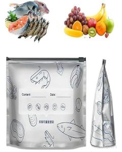 VOLCANO 10 PCS Reusable Aluminum Food Storage Bag, Stand Up Foil Sealable Bags with Zip Lock,Food Storage Preservation Bags, Leakproof Aluminium Foil Fresh keeping Bag for Vegetable Fruit Meat (10)