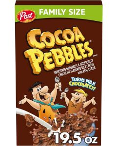 Cocoa Pebbles Cereal, Chocolatey Kids Crunch, Gluten Free Sweetened Rice Crunch, 19.5 oz Family Size Box