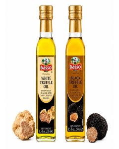 BASSO 1904 Black & White Truffle Oil Set, LARGE BOTTLE SIZE, 2 bottles x 8.5oz (250 ml), High Concentrate,