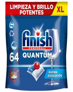 Finish Quantum Dishwasher Tablets - All-in-One Powerball Dishwasher Detergent 64's / Sparkling Clean & Shine / World's #1 Recommended Dishwashing Brand