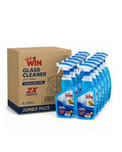WIN Glass Cleaner, 1L Bottles, 12-Pack Jumbo, Streak-Free Shine