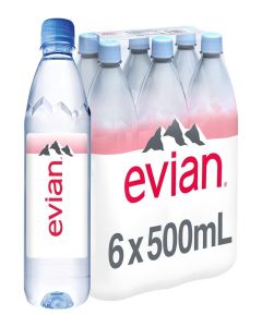 Evian Natural Spring Water, .500 ML (16.9 fl oz) bottles, 6 pack