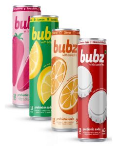 Bubz Prebiotic Multiflavour Variety Soda / 0g Sugar, 6g Prebiotic Fiber / Multiflavour Flavor / 250 ml Can / Pack of 4 Low Calorie Prebiotic Soda Drink