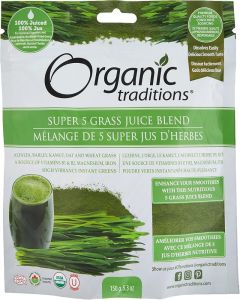 Super 5 Grass Juice Blend Powder 150g / Alfalfa, Barley, Kamut, Oat & Wheat Grass / Instant Greens Drink / Organic Detox & Energy Support, 5.29 oz