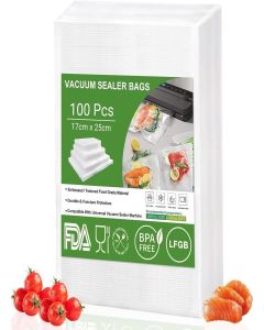 ARJEX Vacuum Sealer Bags 17 x 25 cm 100 Pieces Embossed BPA Free Tear Proof Vacuum Sealer Bags for All Household Vacuum Sealer Professional Vacuum Sealer Bags