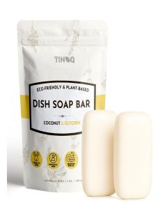 TINOQ Solid Dish Soap Bar for Sensitive Skin - Organic Ingredients with Coconut, Hypoallergenic, Chemical-Free, Ultra-Concentrated Biodegradable Formula, Plant-Based & Zero Waste - 2 Bars