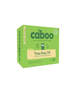 Caboo Tree Free Unbleached Toilet Paper / Plastic Free Packaging, Septic Safe, Eco Friendly, Chemical Free, Non Toxic / 2 Ply Toilet Tissue, Pack of 12 Double Rolls, 300 Sheets Per Roll