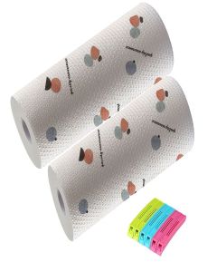 MoneySo //8 Pcs.Combo// 2Pcs. Soft Non-Woven Kitchen Towels Paper Wipes Rolls (100 Sheets Per Roll), 6Pcs. Food Bag Plastic (Clip Sealer) Multicolour - (Pack of 8)