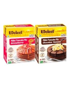 Weleet Millet Pancake Mix Powder Combo / Strawberry & Chocolate Banana Flavour / 0% Maida, Gluten-Free, Diabetic Friendly - 200 gm Each (Pack of 2)