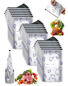 30Pcs Reusable Aluminum Foil Sealable Storage Bags, 2026 New Resealable Vacuum Zipper Pouches for Food, Stand Up Foil Sealable Bags with Label and Zip Lock for Vegetable (Large