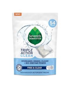 Seventh Generation Triple Action Clean Automatic Dishwasher Detergent Packs with BioEnzyme Power Free Clear Fights 48hour Stuckon Food 54 count
