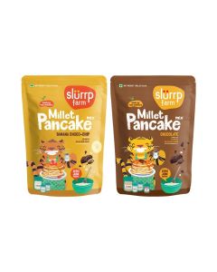 Slurrp Farm Instant Millet Pancake Mix, Banana Choco-Chip & Chocolate, 100% Vegetarian Eggless, 150g (Pack of 2)