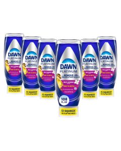Dawn Platinum EZSqueeze Dish Soap Liquid Dishwashing Liquid Grease Removal Upside Down Bottle Wild Jasmine 6x18 Fl Oz Bundle