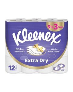 Extra Dry Toilet Tissue Paper, 3 PLY, 12 Rolls x 140 Sheets, Embossed Bathroom Tissue with Superior Absorbency