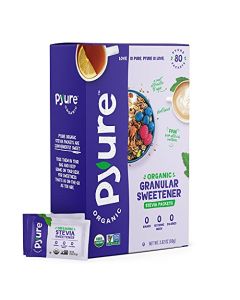 Pyure Organic Stevia Packets Zero Calorie Sweetener for Coffee and Baking Granulated Stevia Sugar Substitute PlantBased Keto Diabetic Paleo Friendly USDA Organic NonGMO 80 Packets