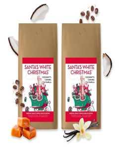 BARNIE'S COFFEE TEA CO. Santa's White Christmas Whole Bean with Smooth Coconut, Caramel and Warm Vanilla Flavors, Medium Roasted Arabica Beans, 10 oz Bag