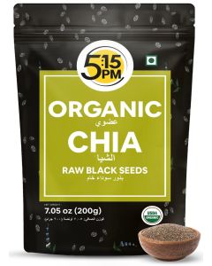5:15PM Certified Organic Chia Seeds 200gm / Organic Raw Unroasted Black Chia Seeds for eating with Omega 3 and Fibers