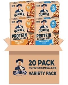 Quaker Protein Granola Bars, 2 Flavor Variety Pack, 10g Protein, 1.41 oz Bars, 20ct