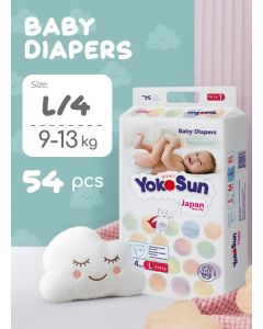 YokoSun Baby Diapers, Size 4 / L (9-13 kg), 54 pcs â€“ Ultra-Soft, Hypoallergenic Nappies, Japanese Technology for Baby Skin Care, Leakproof with 12-Hour Dryness Protection