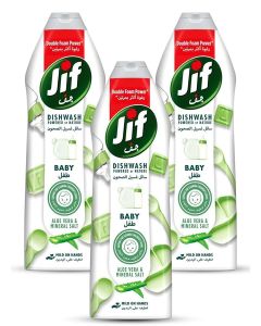 JIF Baby Dishwashing Liquid, Aloe Vera & Mineral Salt, Suitable for cleaning children's dishes, 3x670ml