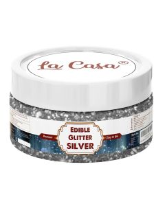 La Casa Premium Edible Glitter - Silver / Metallic Glitter Ideal for Cake Icing Decoration & Garnishing / 9gm /