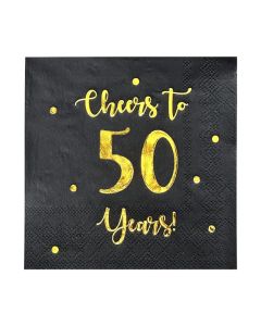 Cheers to 50 Years Cocktail Napkins Happy 50th Birthday Decorations for Men and Women and Wedding Anniversary Party Decorations 50Pack 3Ply Napkins 5 x 5 inch folded Black