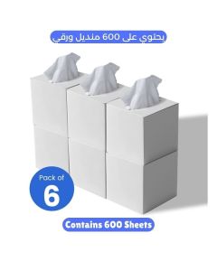 2 Ply Facial Tissue 600 Sheets in Cube Boxes - Contains 6 Box of 100 Premium Quality Soft and Absorbent Tissues