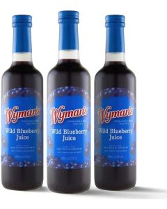 Wyman's Wild Blueberry Juice, 100% Juice, No Sugar Added, Not From Concentrate, Glass Bottled, 500mL (3 Pack)