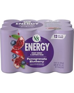 V8 Energy Juice Drink with Green Tea Pomegranate Blueberry 8 Fl Oz Can Pack of 12