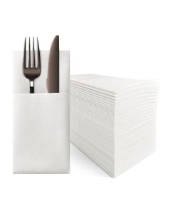 Blythornix Table Napkins with Built-in Flatware Pocket White, Line Feel Cocktail Dinner Napkins Cloth Like Paper for Wedding, Kitchen 40 x 40 cm 50 Packs