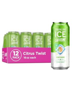 Sparkling Ice Caffeine Citrus Twist Sparkling Water with Caffeine Zero Sugar with Antioxidants and Vitamins16 fl oz Cans Pack Of 12