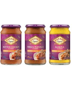 Pataks Simmer Sauce Variety Pack 1 Butter Chicken 1 Tikka Masala 1 Korma No Artificial Flavors GlutenFree Vegetarian 15 Ounce Pack of 3