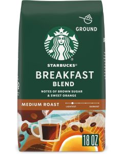 Starbucks Ground Coffee Breakfast Blend, Medium Roast, 100% Arabica, 18 oz
