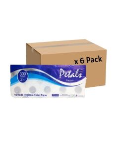 Petals Premium 2 PLY Bulk 10 Rolls Hygienic Toilet Paper 300 Sheets- 6 Pack